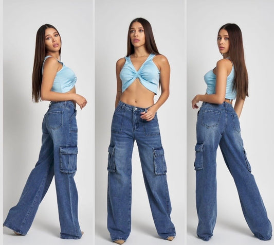 Jeans cargo mujer